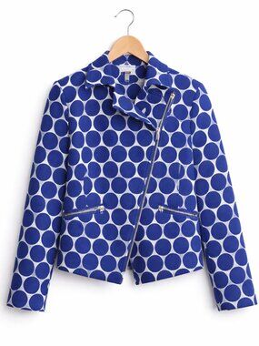 ELLA COLLECTION | Royal Blue Wool Polka Dot Zip-Up Jacket – Size 40